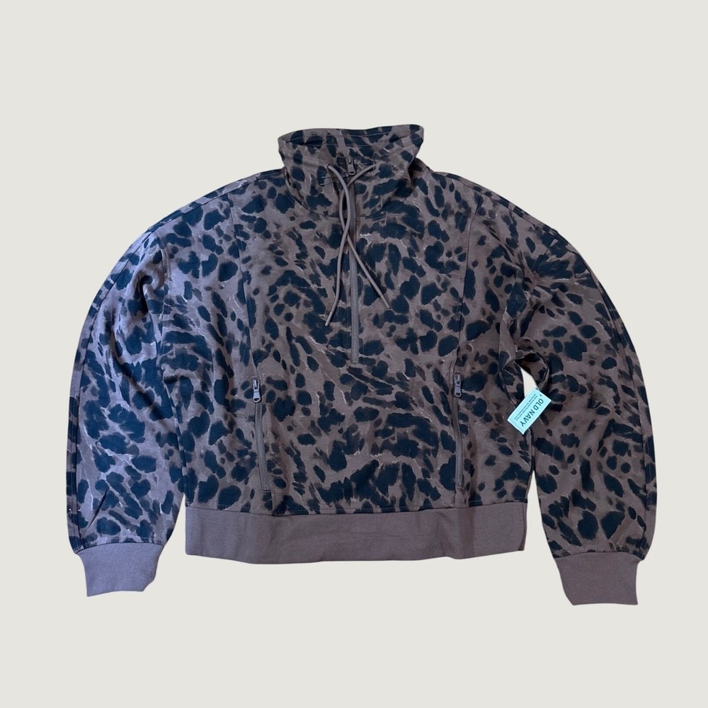 Old Navy Active Dynamic Fleece Women Brown Leopard Quarter Zip NWT SIZE M